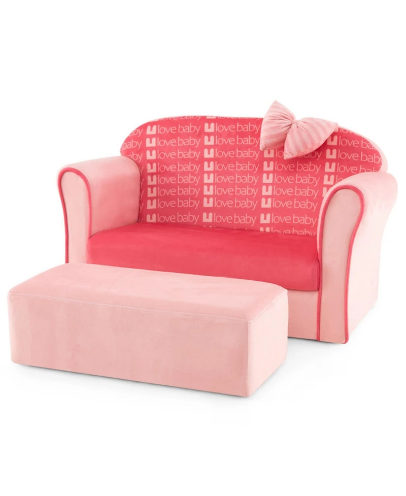 Gouun Ultra Soft Velvet Toddler Loveseat Couch with Matching Footrest Ottoman