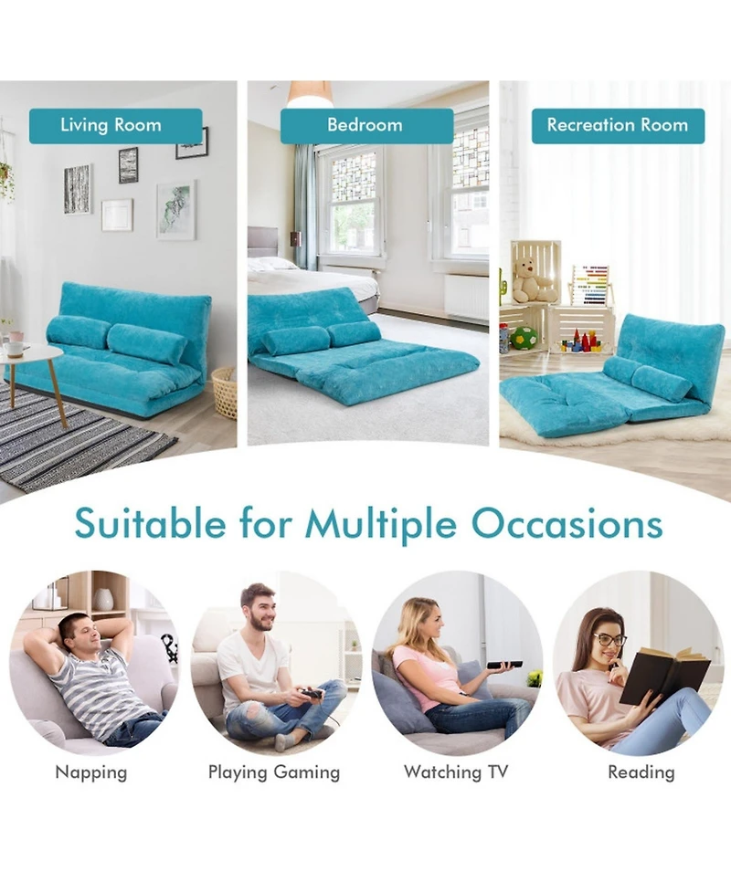 Gouun Foldable Floor Sleeper Lounge Couch 6 Position with 2 Bonus Pillows