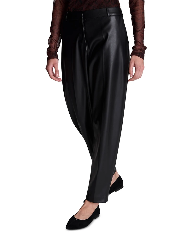 Kenneth Cole Women's Faux Leather High-Rise Cropped Ankle Pants