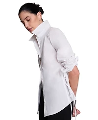 Kenneth Cole Women's Long-Sleeve Point-Collar Button-Front Shirt with Tie-Up Sides