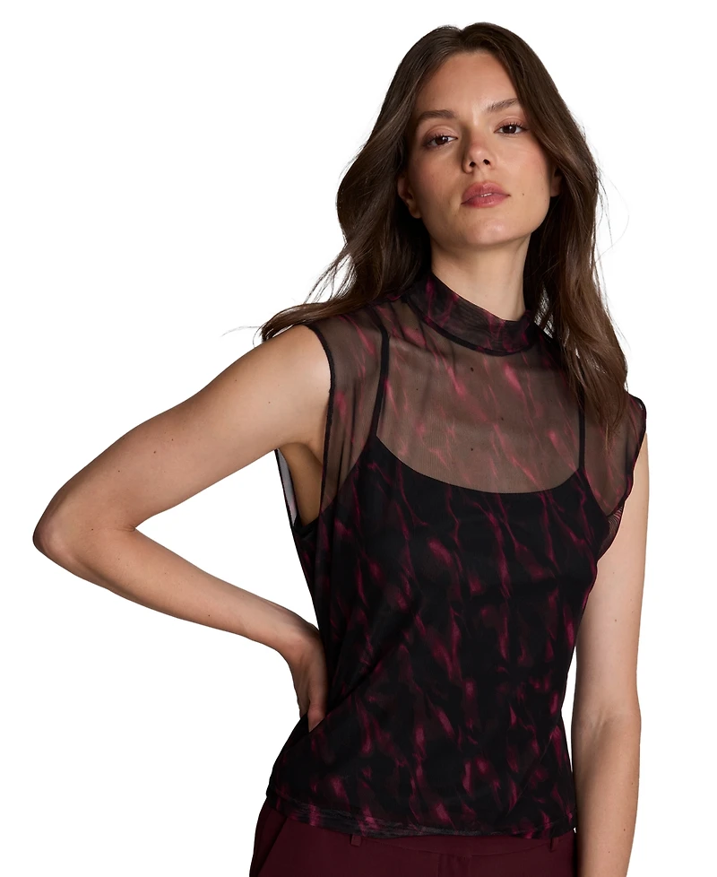 Kenneth Cole Women's Sleeveless Mesh Sheer Blouse