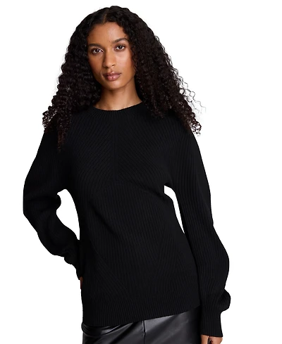 Kenneth Cole Women's Traveling Rib Mock Neck Ribbed Pullover