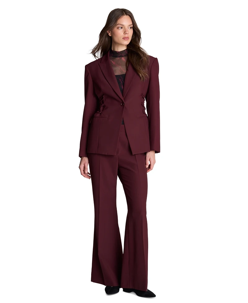Kenneth Cole Women's Inverted-Pleat Wide-Leg Single Button Lace-Up Blazer