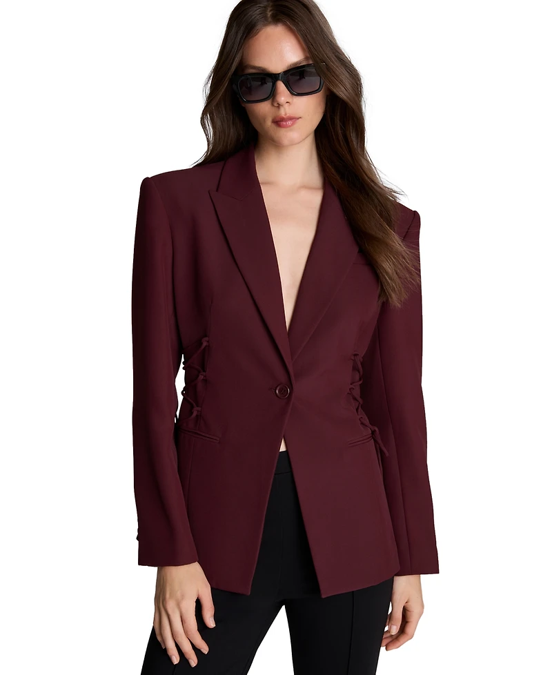 Kenneth Cole Women's Inverted-Pleat Wide-Leg Single Button Lace-Up Blazer