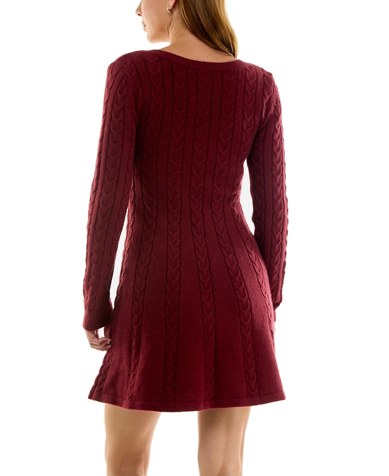Rare Juniors' Cable-Knit Long-Sleeve A-Line Mini Dress