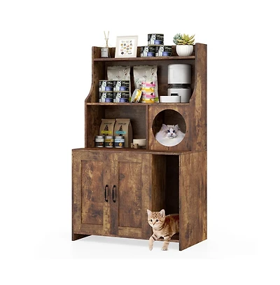 Ruie Wooden Cat Litter Box Enclosure 51 in Industrial Storage Shelf and Cat Condo