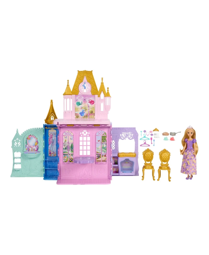 Disney Princess Rapunzel Close & Carry Castle Portable Doll and Five-Play-Area Playset, Ages 3+