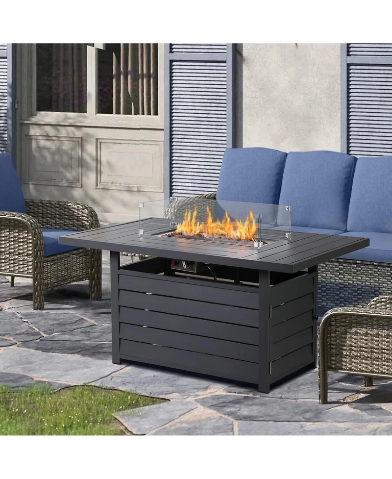 Mondawe 54.3" White Aluminum Propane Fire Pit Table, 50000 Btu with Cover