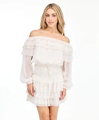 Kittenish Women's Imogen Yoryu Off-the-Shoulder Long-Sleeve Lace Mini Dress
