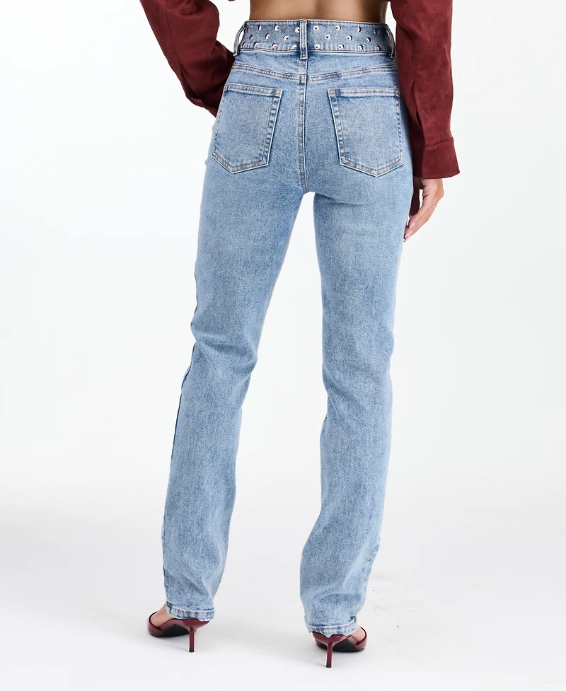 Kittenish Women's Briar High-Waisted Straight-Leg Studded Jeans