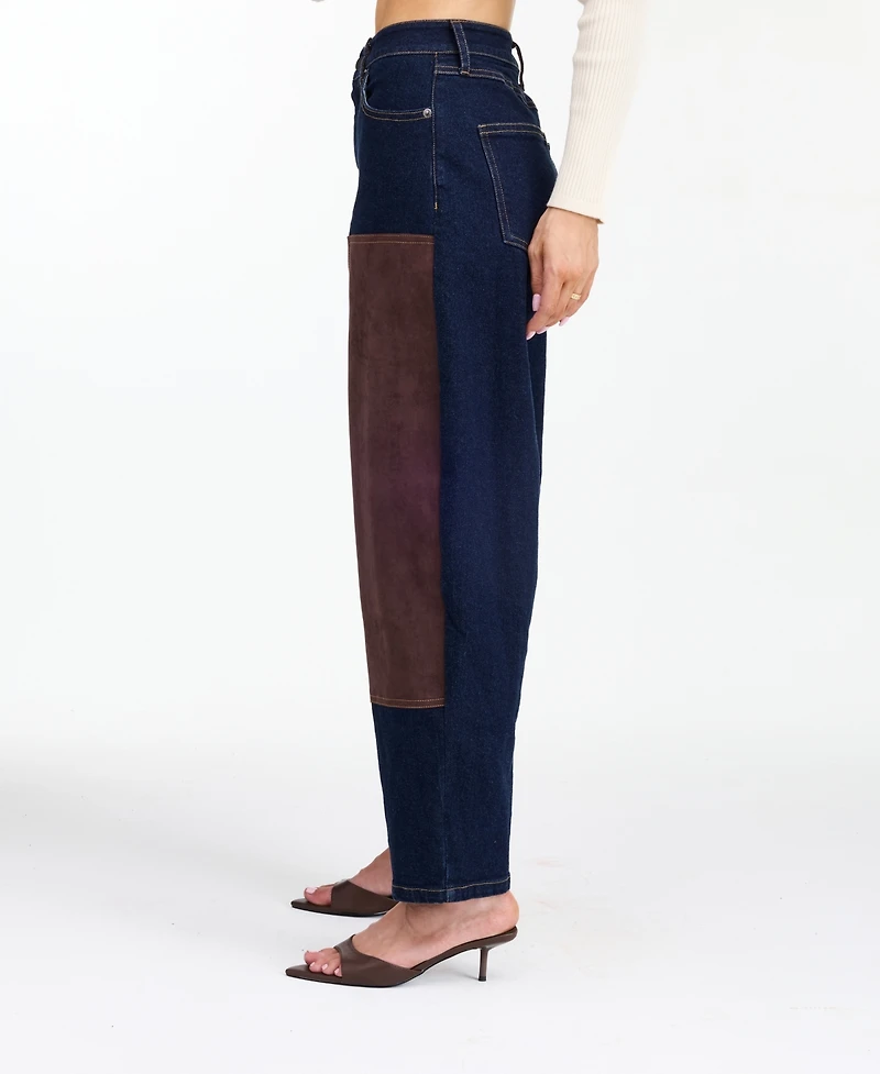 Kittenish Women's Lottie High-Rise Barrel Suede Contrast Cotton-Blend Pants