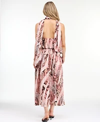 Kittenish Women's Dahlia Yoryu Halter Snake-Print Open-Back Maxi Dress
