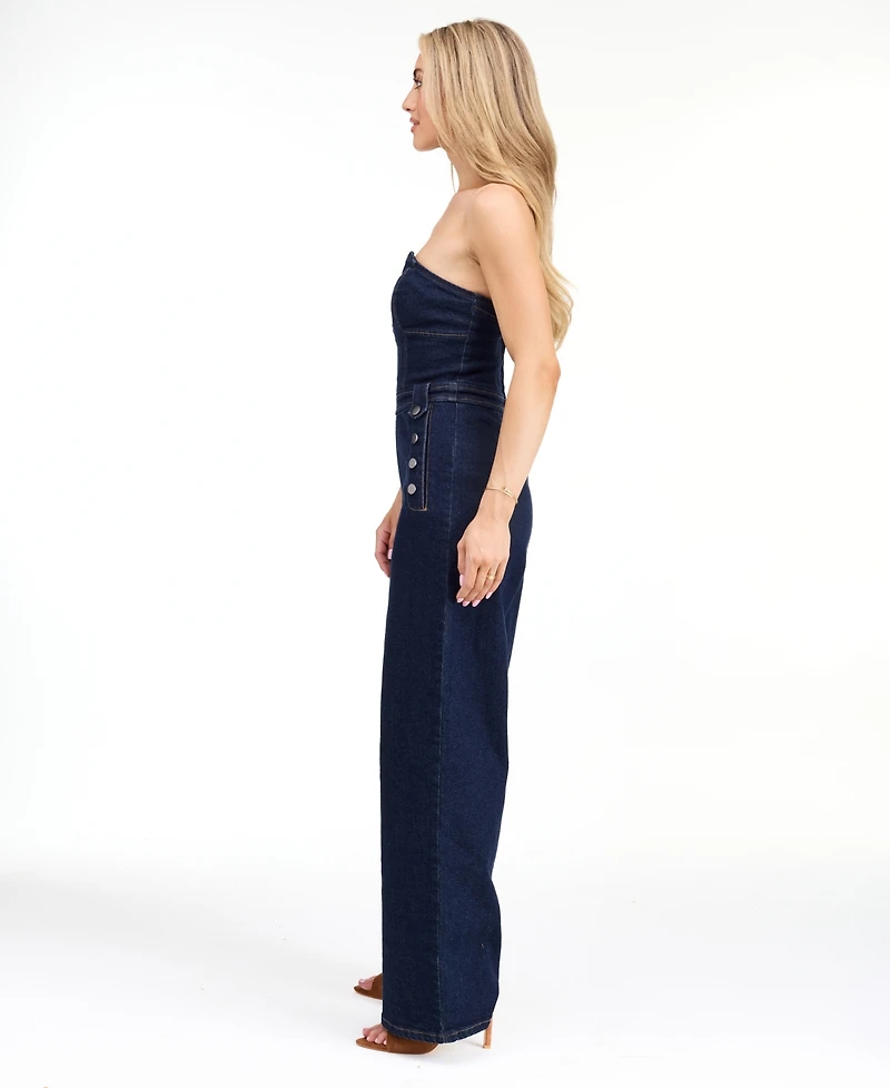 Kittenish Women's Knox Denim High-Waist Wide-Leg Jumpsuit