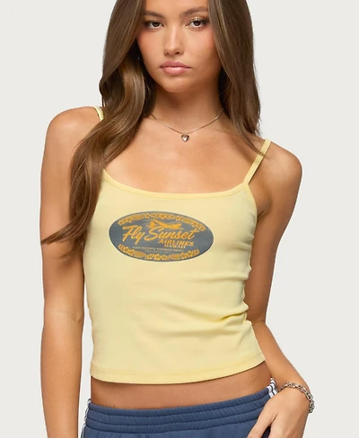 Edikted Women's Hawaii Airlines Graphic Crop Scoop Neck Cotton-Blend Tank Top
