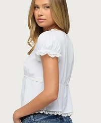 Edikted Women's Eman Lacey Short-Sleeve V-Neck Tie-Front Top