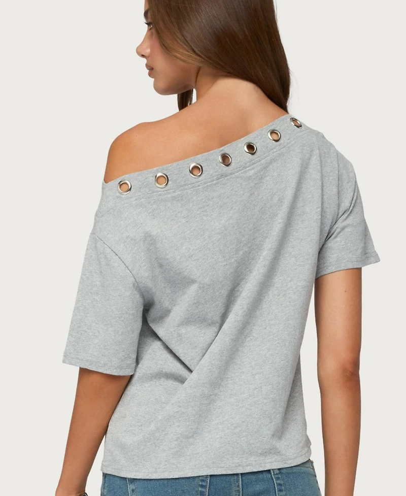 Edikted Women's Leslee Off-the-Shoulder Short-Sleeve Grommet T-Shirt