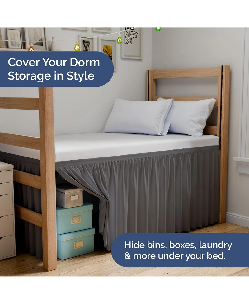 Cgk Unlimited Elastic Wrap Around Dorm Bed Skirt, Easy Fit 32-42" Extra Long Drop