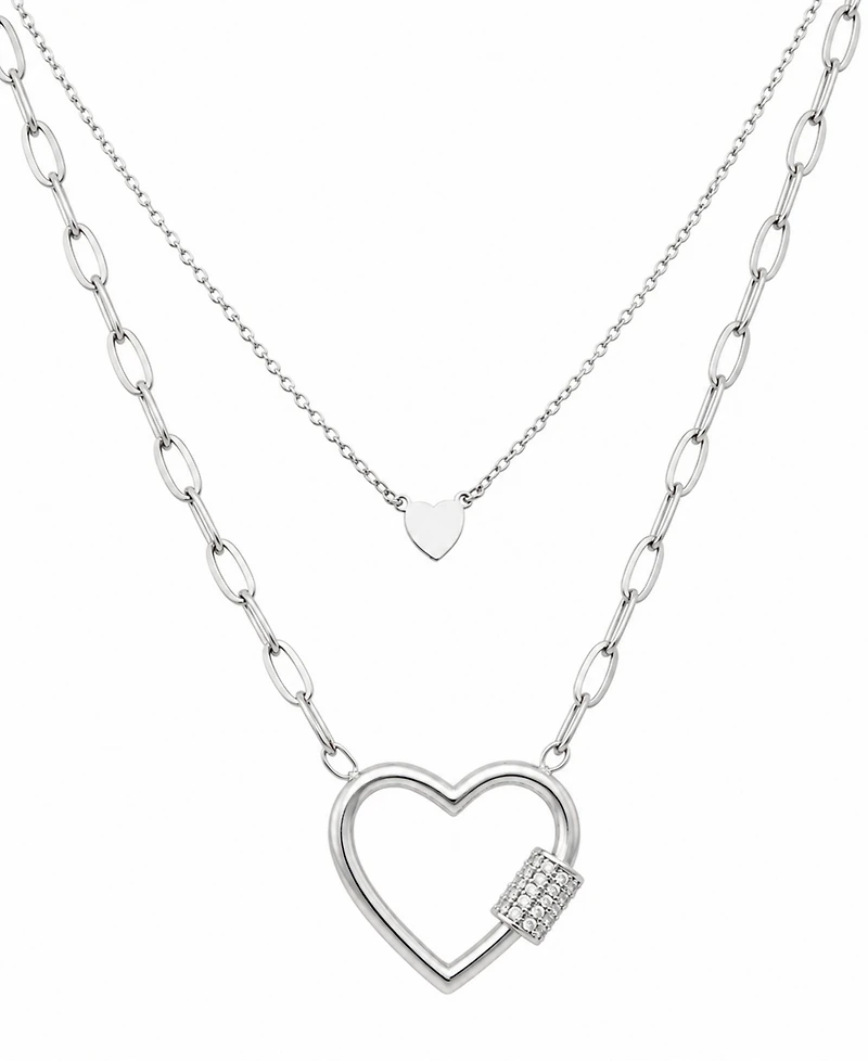 And Now This Cubic Zirconia Double Layered Strand Heart Necklace