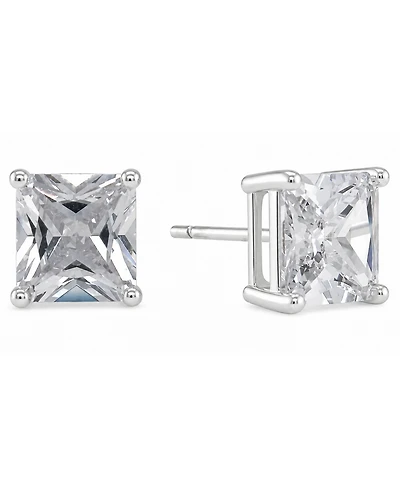 And Now This Silver Plate Cubic Zirconia 7.5mm Square Stud Earring