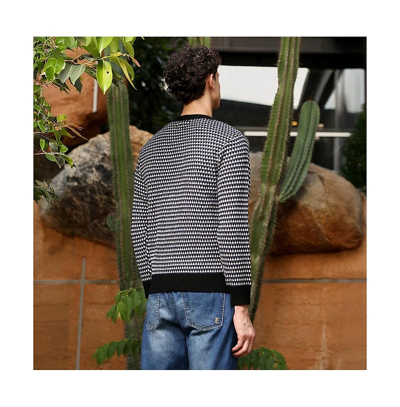 Campus Sutra Men's Contrast-Jacquard Knit Pullover Sweater