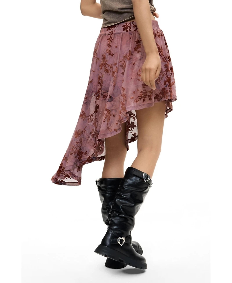 Desigual Women's Asymmetrical Flocked-Floral Mini Skirt