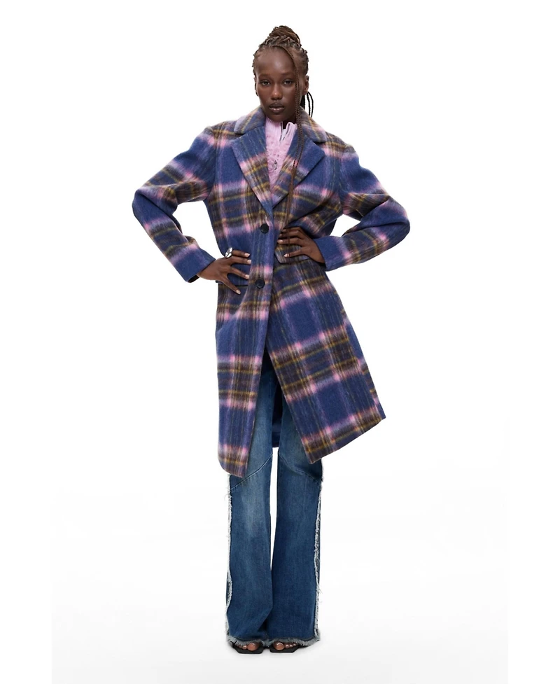 Desigual Women's Long Plaid Wool-Blend Coat