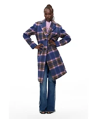 Desigual Women's Long Plaid Wool-Blend Coat