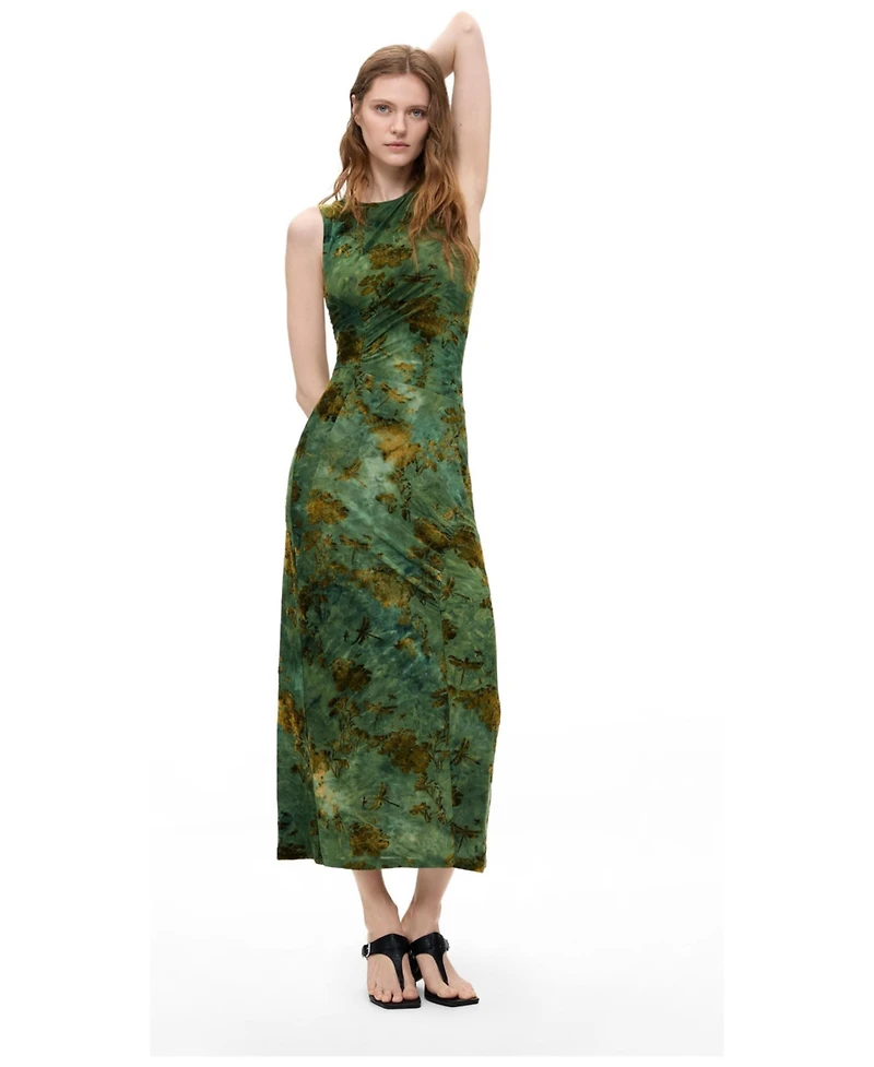 Desigual Women's Fitted Flocked Midi Dress