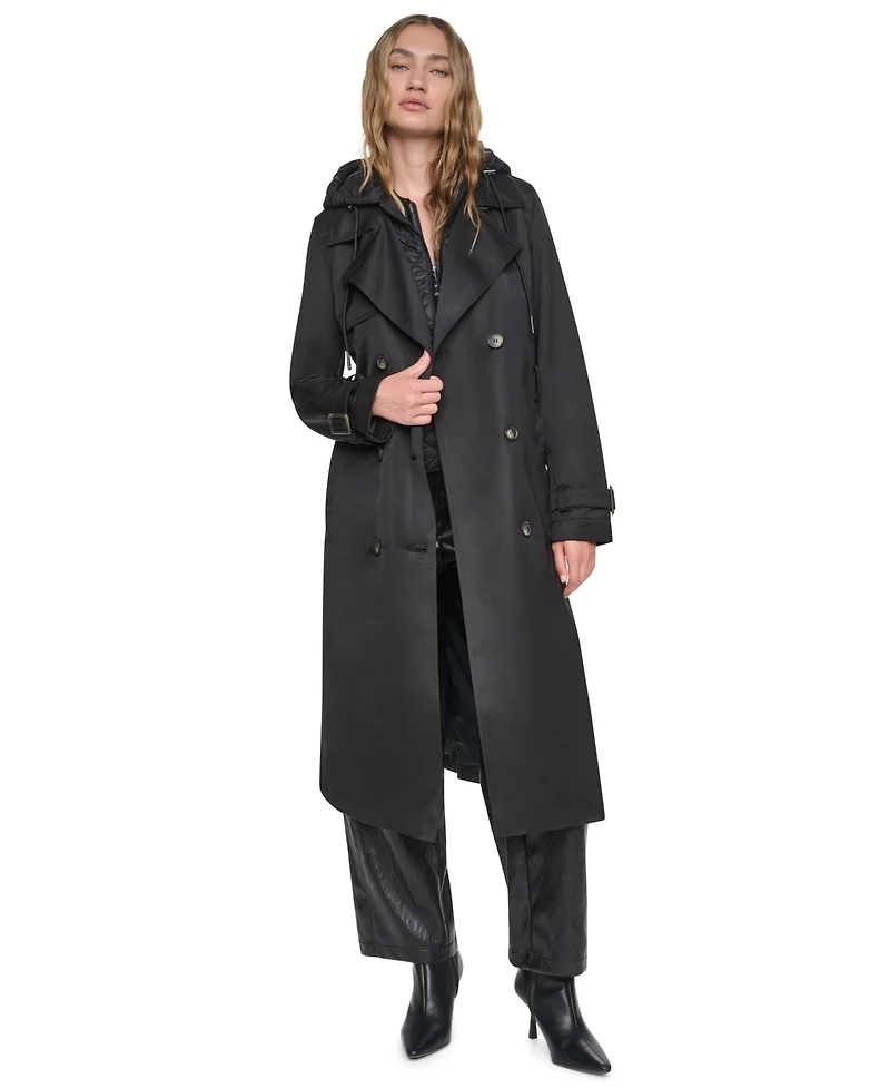 Dkny Women's Quilted Hooded Trench Coat