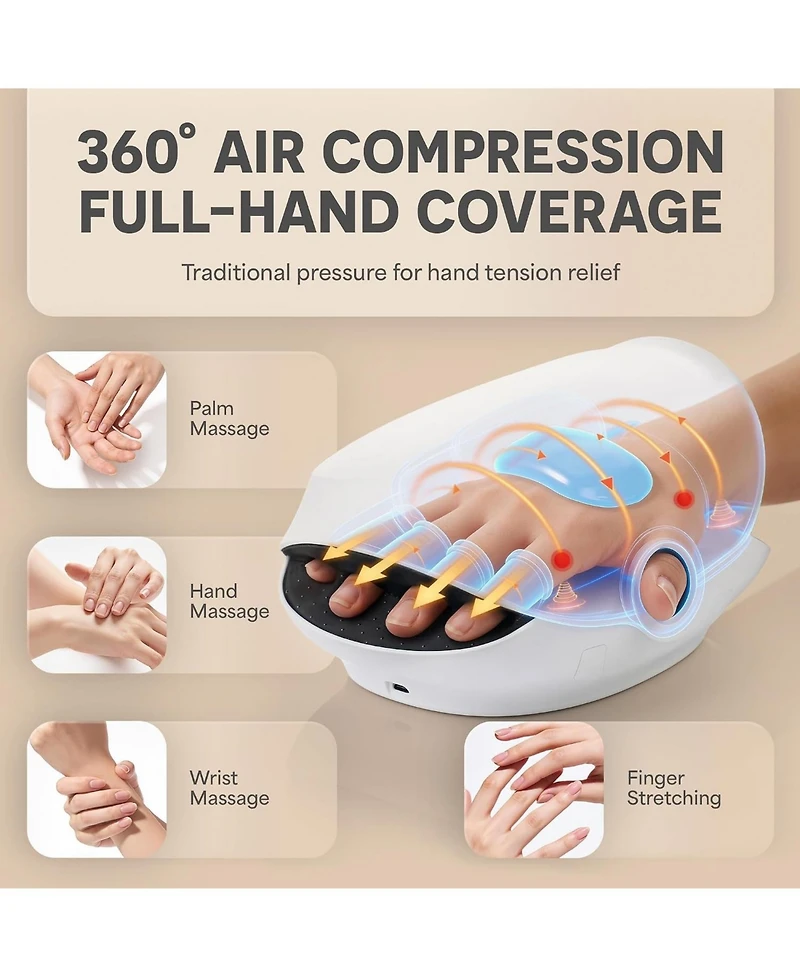 Lifepro DualThera Hand Massager with Red Light Therapy, Heat & Compression – Cordless Hand Massage Machine with Finger Stretching Mode