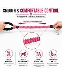 ProMounts 2-Pack Shock Absorbing Bungee Dog Leash Set - Heavy Duty Foam Handle, Elastic Leashes with Metal Swivel Clip, Pink and Green Included