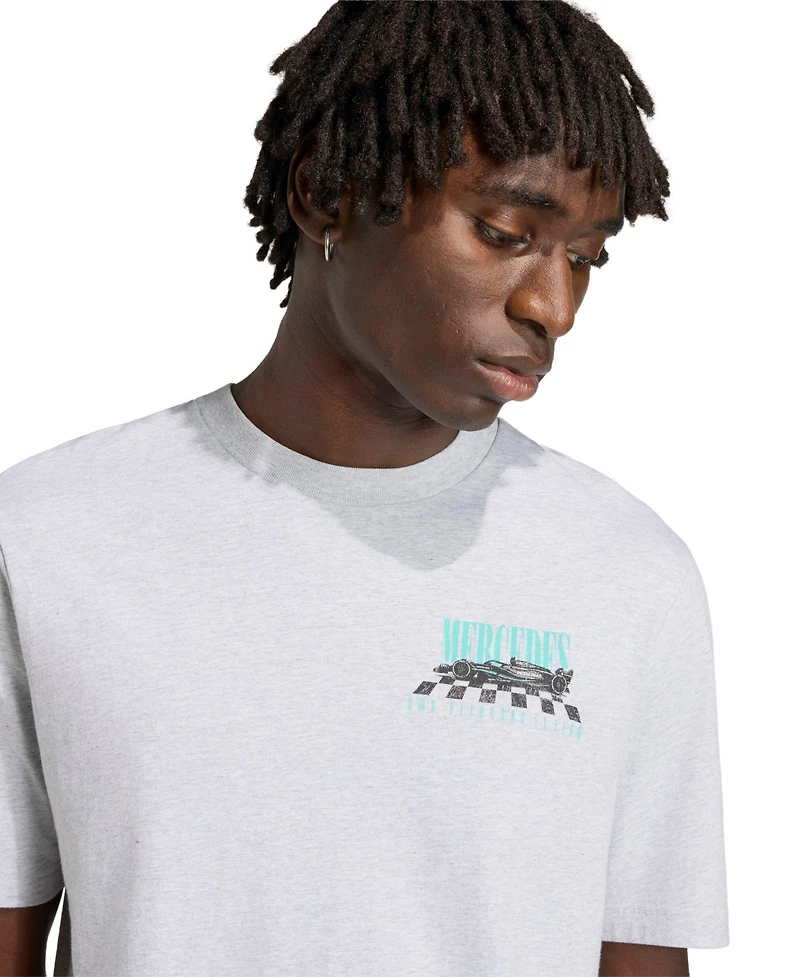 Adidas Men's Heather Gray Mercedes-amg Petronas F1 Team Angled Graphic T-Shirt