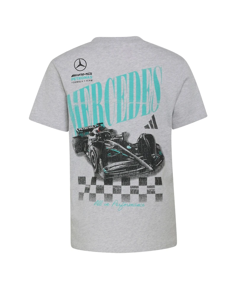 Adidas Big Boys and Girls Heather Gray Mercedes-amg Petronas F1 Team All Performance Graphic T-Shirt