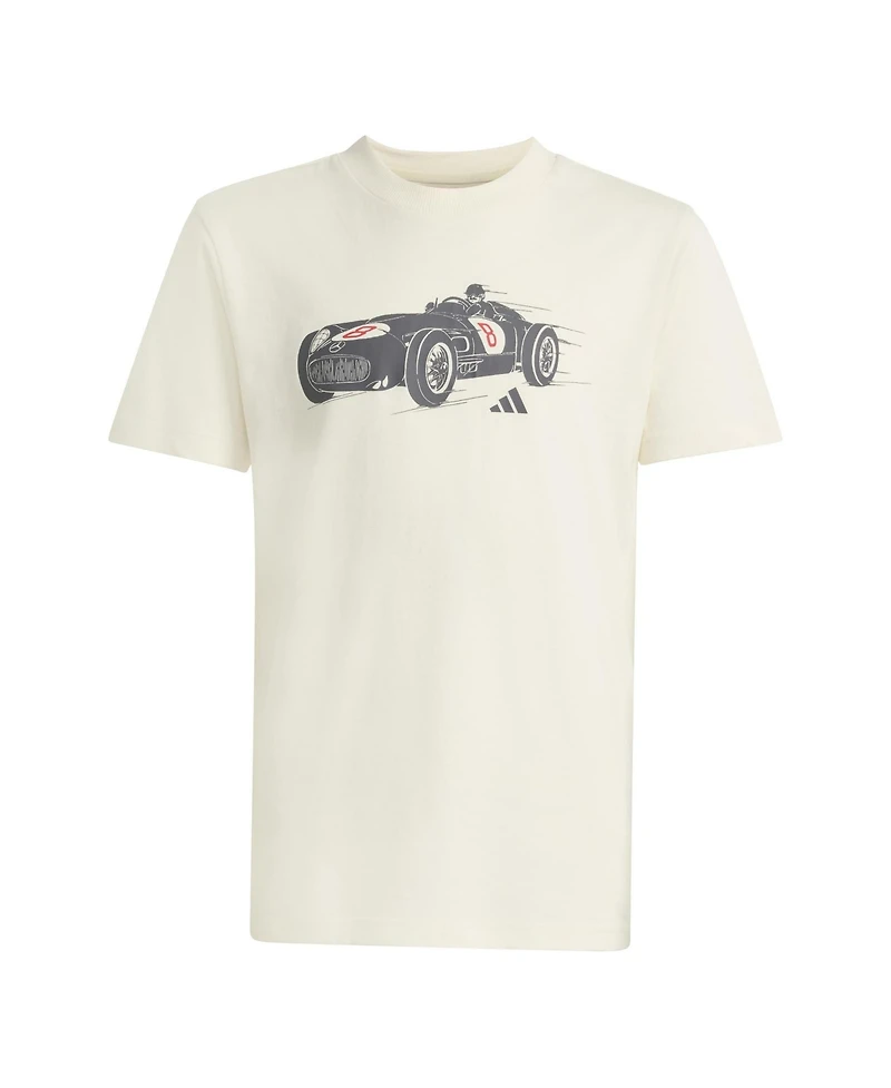 Adidas Big Boys and Girls White Mercedes-amg Petronas F1 Team Silver Arrows Retro Car T-Shirt