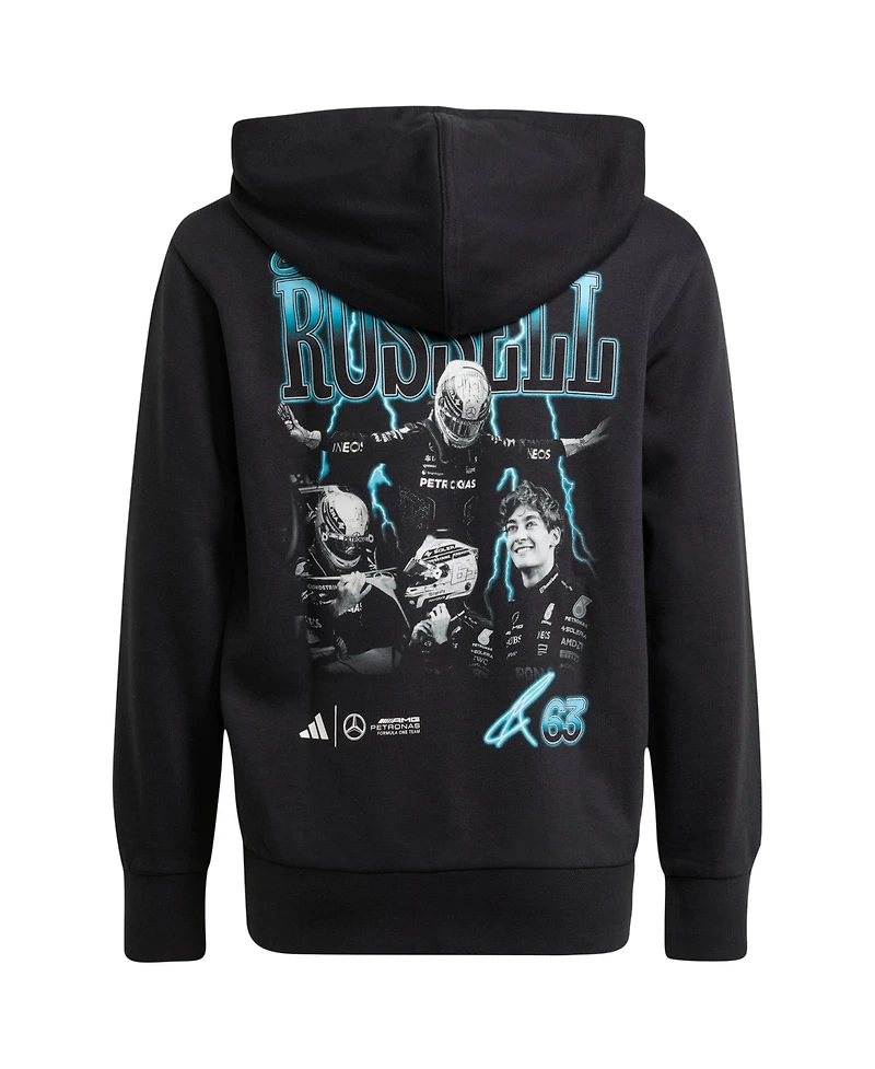 Adidas Big Boys and Girls George Russell Black Mercedes-amg Petronas F1 Team Driver Wear Graphic Pullover Hoodie