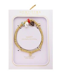 Unwritten Crystal Gold-Plated Beaded Heart Charm Stretch Bracelet