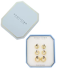 Unwritten Cubic Zirconia Gold-Plated Trio Hoop Earring Set