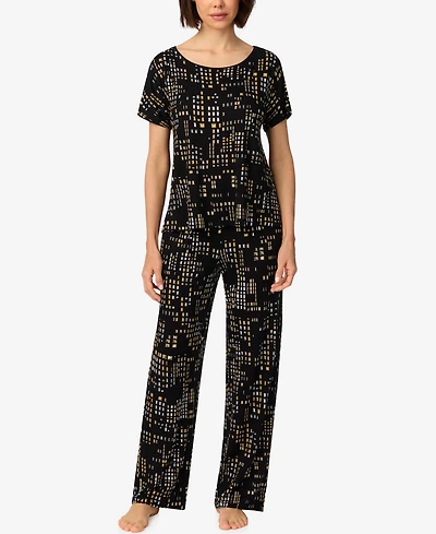 Dkny Women's Short-Sleeve Crewneck Pull-On Top and Pants Pajama Set