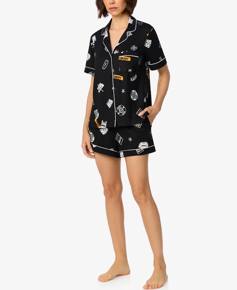 Dkny Women's Short-Sleeve Notch-Collar Top and Shorts Set