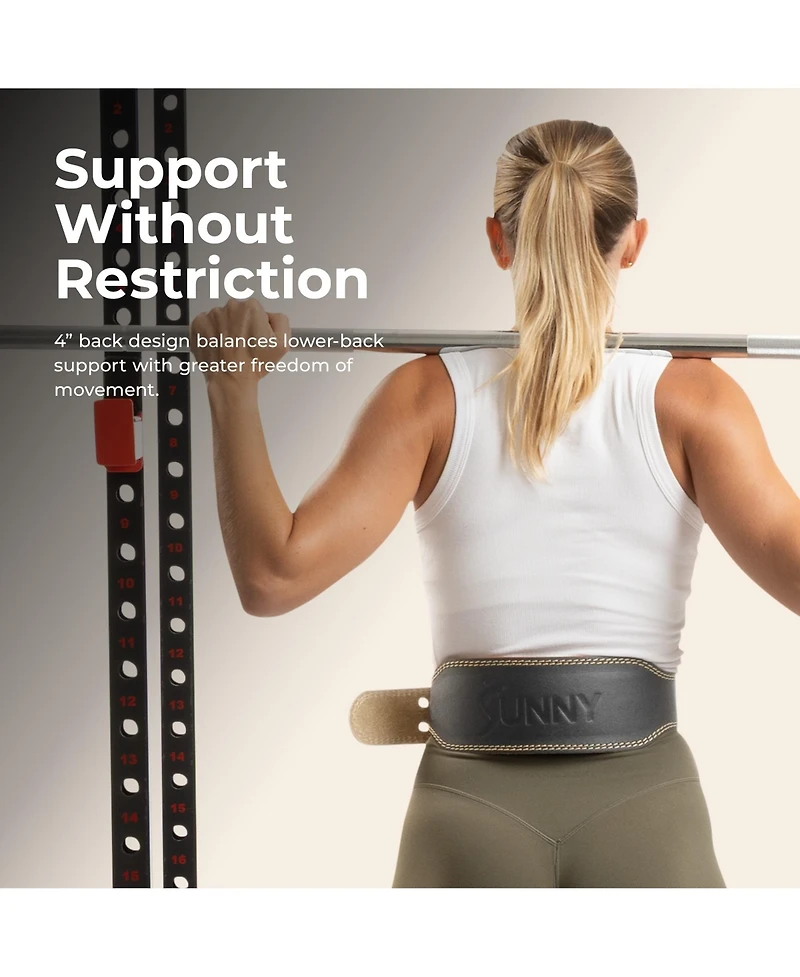 Sunny Health & Fitness Heavy-Duty 4" Leather Weightlifting Belt with Back Support And Adjustable Fit for Strength Training