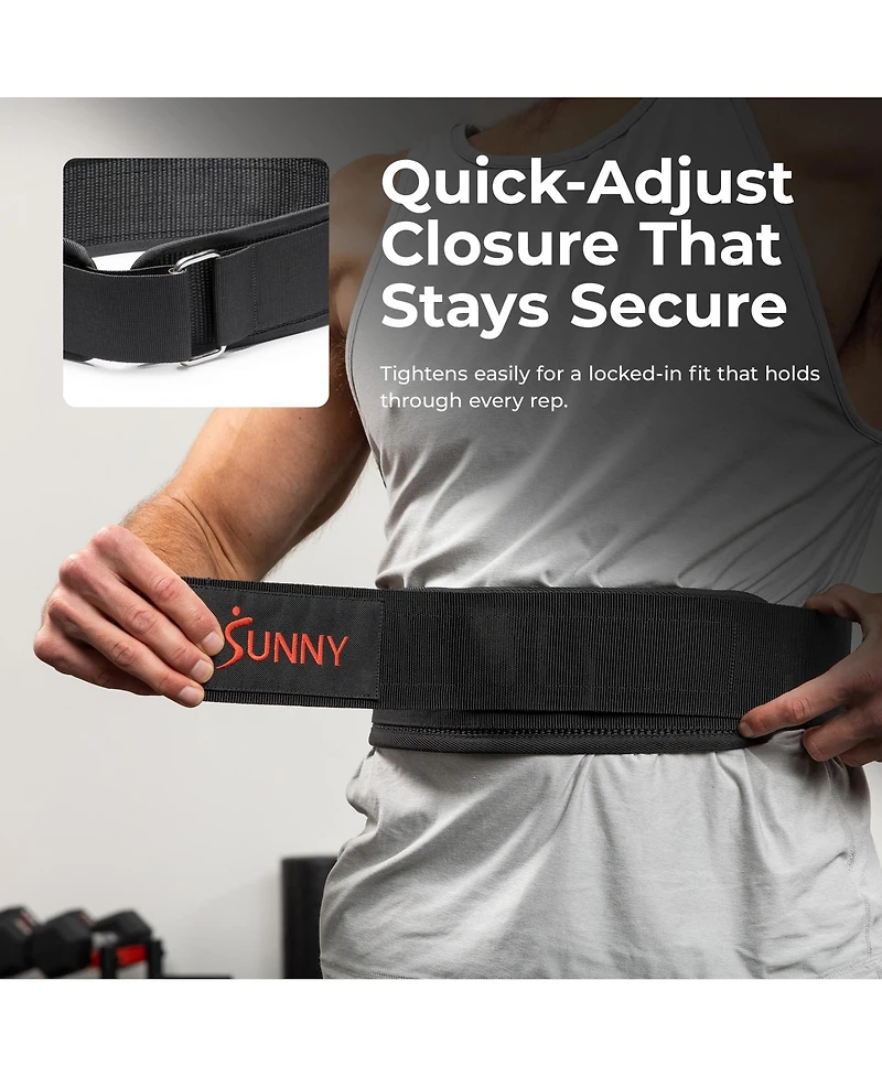 Sunny Health & Fitness Heavy-Duty 4" Nylon Weightlifting Belt with Back Support Adjustable Fit for Strength Training