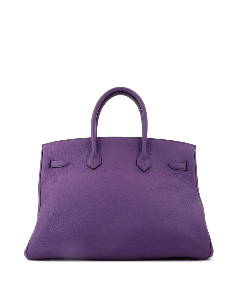 Pre-Owned Hermes Birkin 35 Handbag Purple Clemence with Palladium Hardware