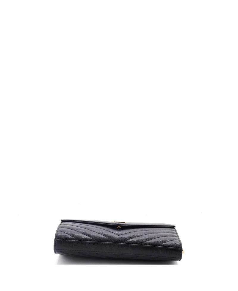 Pre-Owned Saint Laurent Medium Classic Monogram Wallet on Chain Matelasse Chevron Leather