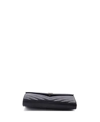 Pre-Owned Saint Laurent Medium Classic Monogram Wallet on Chain Matelasse Chevron Leather