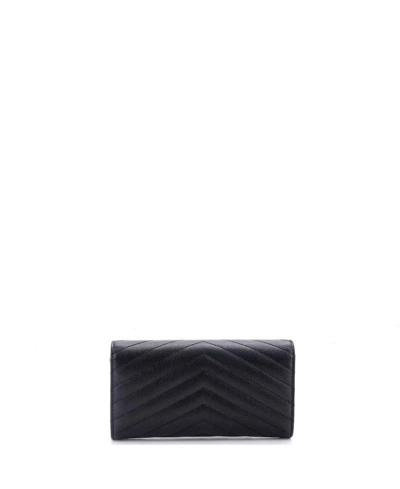 Pre-Owned Saint Laurent Large Classic Monogram Flap Wallet Matelasse Chevron Leather