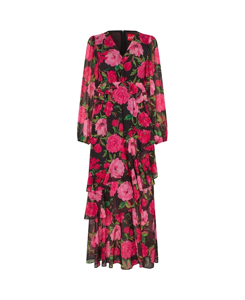 Cras Women's Love Floral Long-Sleeve Tiered Maxi Dress