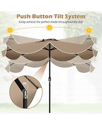 Sugift 9 Feet Scalloped Solar Patio Market Table Umbrella with 24 Led Lights and 30degree(s) Tilt