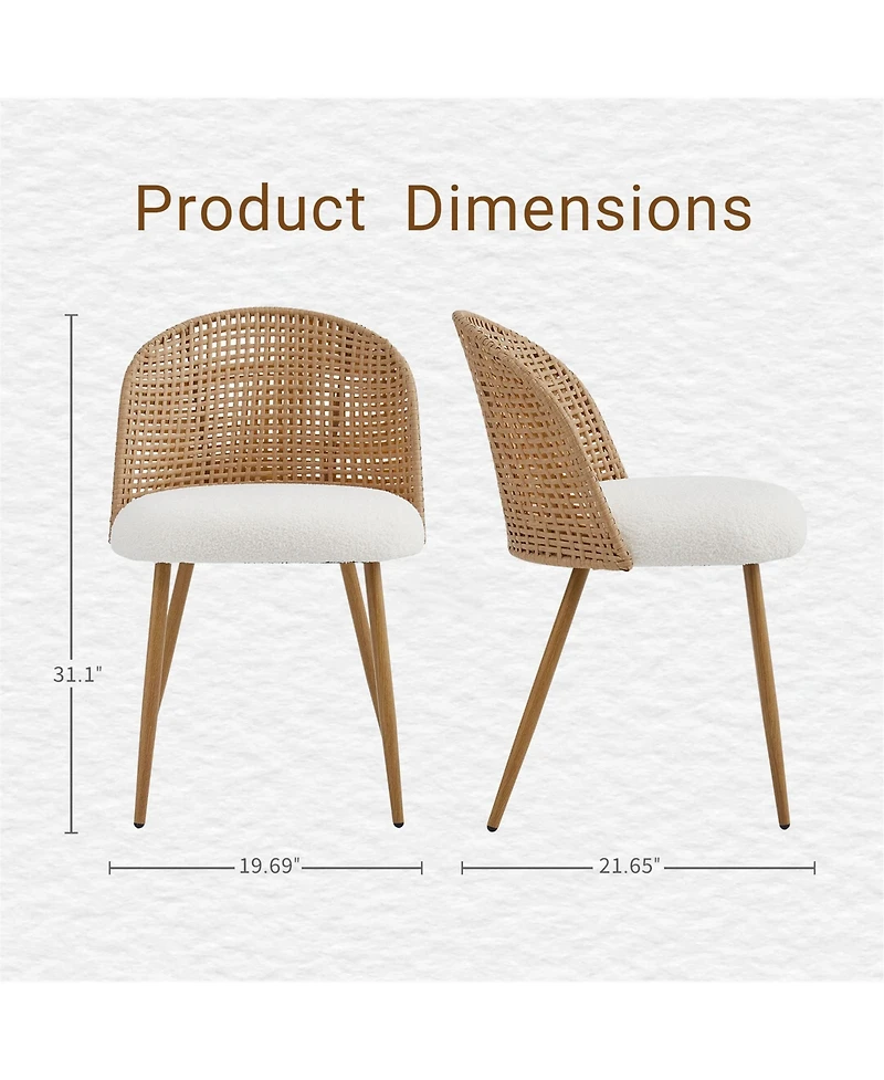 Clihome Modern Farmhouse Wicker Soft Dining Chairs Set of 2