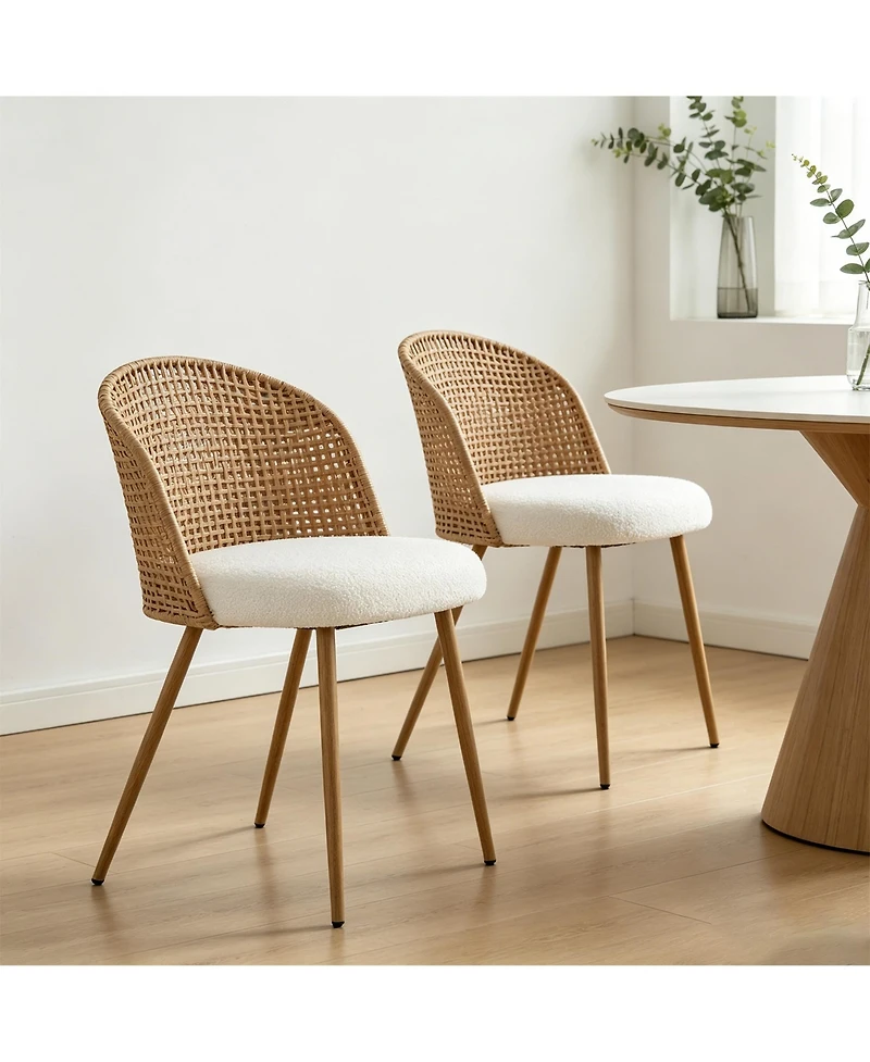 Clihome Modern Farmhouse Wicker Soft Dining Chairs Set of 2