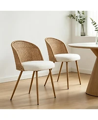 Clihome Modern Farmhouse Wicker Soft Dining Chairs Set of 2